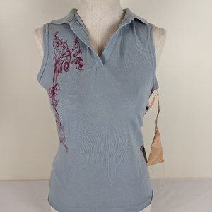 Distressed Mocha Polo Top Shirt New NWT Size L